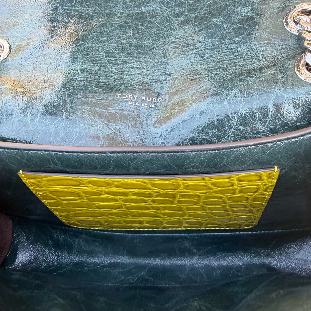Tory Burch Kira Forest Green Leather Chain-Handle Shoulder Bag - Picture 5 of 6